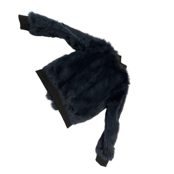 SAY WHAT? Faux Fur Jacket Coat Size Small Midnight Blue with Black Trim - Picture 9 of 14